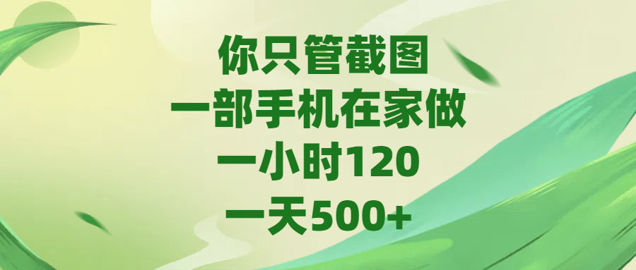 你只管截图，一部手机在家做，一小时120，一天500+网创吧-网创项目资源站-副业项目-创业项目-搞钱项目网创吧