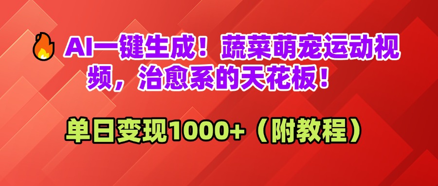 AI一键生成！蔬菜萌宠运动视频，治愈系的天花板！单日变现1000+（附教程）网创吧-网创项目资源站-副业项目-创业项目-搞钱项目网创吧
